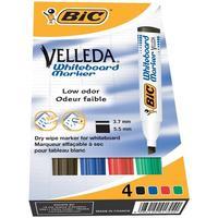 Bic Velleda 1751 Chisel Tip Whiteboard Marker (Assorted Colours - Black Blue Red Green) Pack of 4 Markers