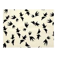 Birds Print Polycotton Canvas Dress Fabric Black & Beige