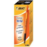 Bic Orange Grip Ballpoint Pen Translucent Barrel 0.8mm Tip 0.2mm Line (Black) - (Pack of 20 Pens)