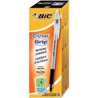 Bic Cristal Grip Ballpoint Pen Clear Barrel 1.0mm Tip 0.4mm Line (Black) - (Pack of 20 Pens)