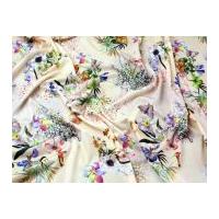 Birds & Flowers Digital Print Stretch Jersey Dress Fabric Peach