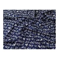 bikes print cotton poplin dress fabric ivory on navy blue