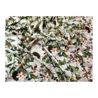 Birds & Flowers Print Micro Satin Dress Fabric Cream