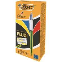 Bic 4 Colours Fluo Retractable Ballpoint Pen Medium BlackBlueRed Large