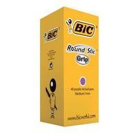 Bic Round Stic Grip Ballpoint Pens 1.0mm Tip 0.4mm Line Purple Pack of