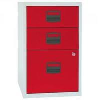 Bisley A4 Home Filer 3 Drawer Lockable Grey and Red BY61415