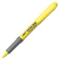 Bic briteliner Grip (1.6 to 3.3 mm) Chisel Tip Highlighter Pen Yellow (1 x Pack of 12 Highlighter Pens)