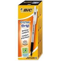 Bic Cristal Grip Clear Barrel Ballpoint Pen (Black) Pack of 100