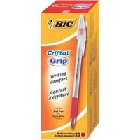 Bic Cristal Grip Clear Barrel Ballpoint Pen 1.0mm Tip 0.4mm Line (Red) Pack of 100 Pens
