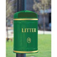 BIN LITTER DOME TOP POST MOUNT GOLD LETTERING - GREEN