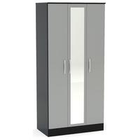 Birlea Lynx Black and Grey Gloss Wardrobe - 3 Door Mirror