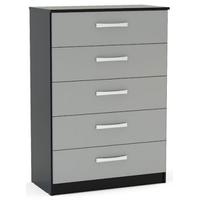 Birlea Lynx Black and Grey Gloss Chest of Drawer - 5 Drawer