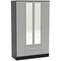 birlea lynx black and grey gloss wardrobe 4 door 2 drawer with mirror