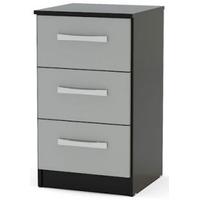 birlea lynx black and grey gloss bedside cabinet 3 drawer