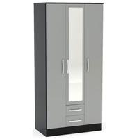 birlea lynx black and grey gloss wardrobe 3 door 2 drawer with mirror