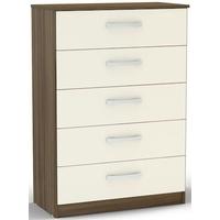 Birlea Lynx Walnut and Cream Gloss Chest of Drawer - 5 Drawer