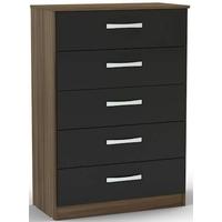 birlea lynx walnut and black gloss chest of drawer 5 drawer