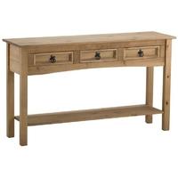 birlea corona mexican waxed pine console table with shelf 3 drawer