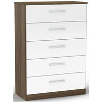 Birlea Lynx Walnut and White Gloss Chest of Drawer - 5 Drawer