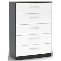 Birlea Lynx Black and White Gloss Chest of Drawer - 5 Drawer