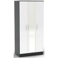 Birlea Lynx Black and White Gloss Wardrobe - 3 Door Mirror