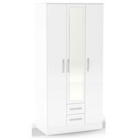 Birlea Lynx White Gloss Wardrobe - 3 Door 2 Drawer with Mirror