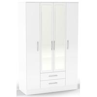 Birlea Lynx White Gloss Wardrobe - 4 Door 2 Drawer with Mirror
