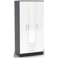 birlea lynx black and white gloss wardrobe 3 door 2 drawer with mirror