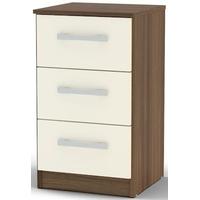 Birlea Lynx Walnut and Cream Gloss Bedside Cabinet - 3 Drawer