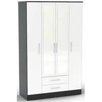 birlea lynx black and white gloss wardrobe 4 door 2 drawer with mirror