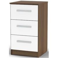 birlea lynx walnut and white gloss bedside cabinet 3 drawer