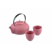 bia oriental hobnail teapot and 2 cups kimono pink