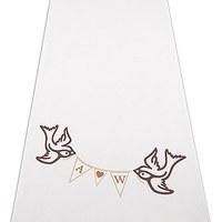 Birds with Love Pennant Personalised Aisle Runner - White With Hearts