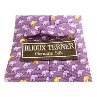 Bijoux Terner Designer Silk Tie Purple With fun Cream Elephant Design