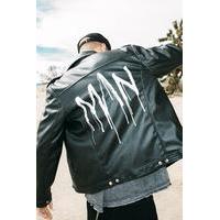 Biker Jacket With MAN Back Print - black