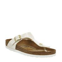 birkenstock toe thong footbed shiny snake cream