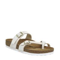 birkenstock mayari cross strap sandal shiny snake cream