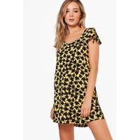 Bird Print Shift Dress - yellow