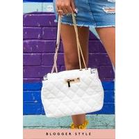 Birdy White Quilted Large Shoulder Bag