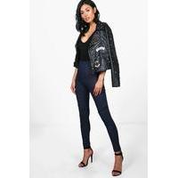 biker ribbed knee denim look jeggings indigo