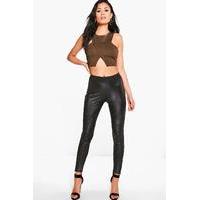 Biker Zip Ankle Wet Look Leggings - black