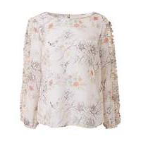 Bird Print Ruffle Sleeve Blouse