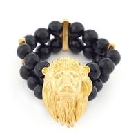 Bill Skinner Gold Plated Black Agate Big Lion Bracelet BSWW021B