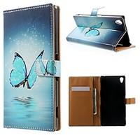Blue Butterfly Pattern PU Leather Case with Stand and Card Holder for Sony Xperia Z3