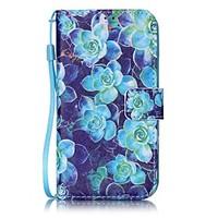 Blue Begonia Painted PU Leather Material of the Card Holder Phone Case for iPhone 7 7plus 6S 6plus SE 5S