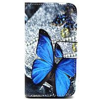 Blue Butterfly Pattern PU Leather Case with Magnetic Snap and Card Slot for Nokia Lumia 630
