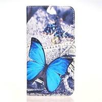 Blue Butterly Pattern PU Leather Case with Stand and Card Slot for Huawei Ascend G7