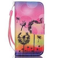 Black Dandelion Pattern PU Leather Material Flip Card Phone Case for iPhone 4/4S