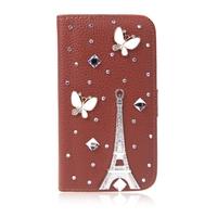 Bling Flower Wallet Leather Flip Case Cover Stand with Card Holder for Samsung Galaxy S5 i9600 Brown