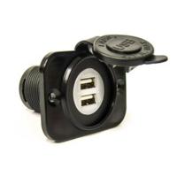 black 12v 24v twin usb flush mount power socket